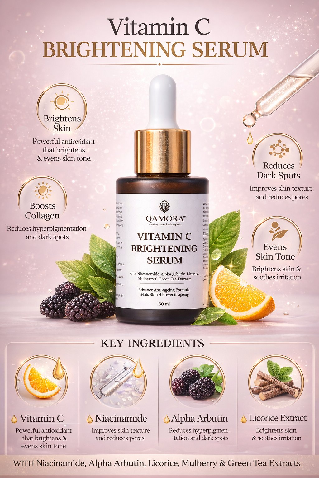 QAMORA Vitamin C Brightening Serum – Reveal Radiant, Even-Toned & Glowing Skin